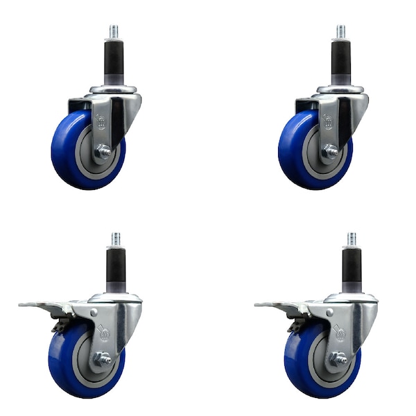 Service Caster 3.5'' Blue Poly Swivel 1-1/8'' Expanding Stem Caster Set 2 Total Lock Brakes, 4PK SCC-EXTTL20S3514-PPUB-BLUE-2-S-2-118 - main